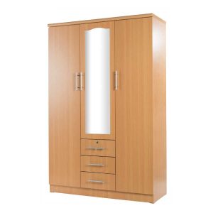 3 door cupboard with mirror beech
