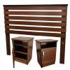 headboard and bed side tables brown
