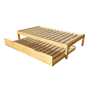 Single wooden base with under bed on wheels light oak