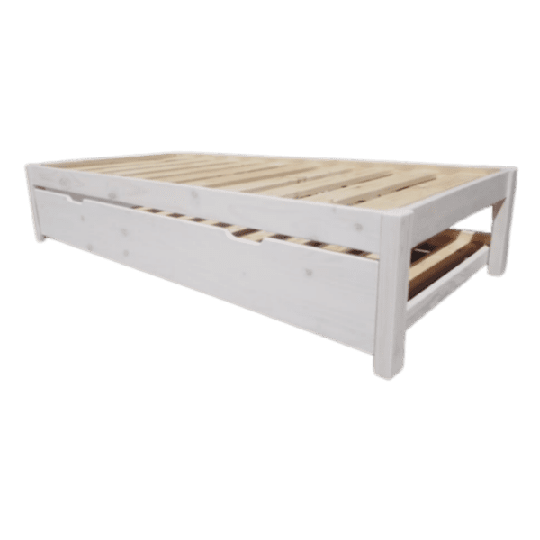 Single wooden base with under bed on wheels white